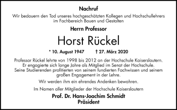 Traueranzeige von Horst Rückel von Bergsträßer Anzeiger
