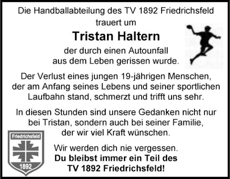  Traueranzeige für Tristan Haltern vom 18.04.2020 aus Mannheimer Morgen