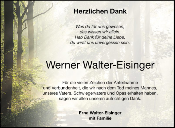 Traueranzeige von Werner Walter-Eisfinger von Schwetzinger Zeitung