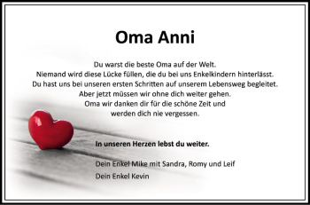 Traueranzeige von Anni Gerl von Fränkische Nachrichten