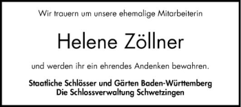 Traueranzeige von Helene Zöllner von Schwetzinger Zeitung