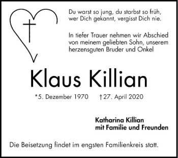 Traueranzeige von Klaus Kililian von Mannheimer Morgen