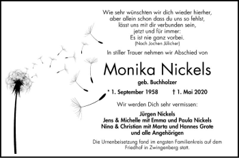 Traueranzeige von Monika Nickels von Bergsträßer Anzeiger
