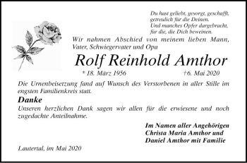 Traueranzeige von Rolf Reinhold Amthor von Bergsträßer Anzeiger