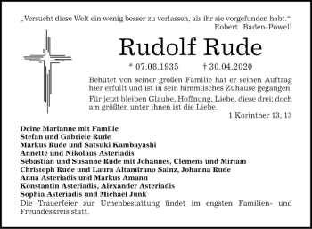 Traueranzeige von Rudolf Rude von Mannheimer Morgen