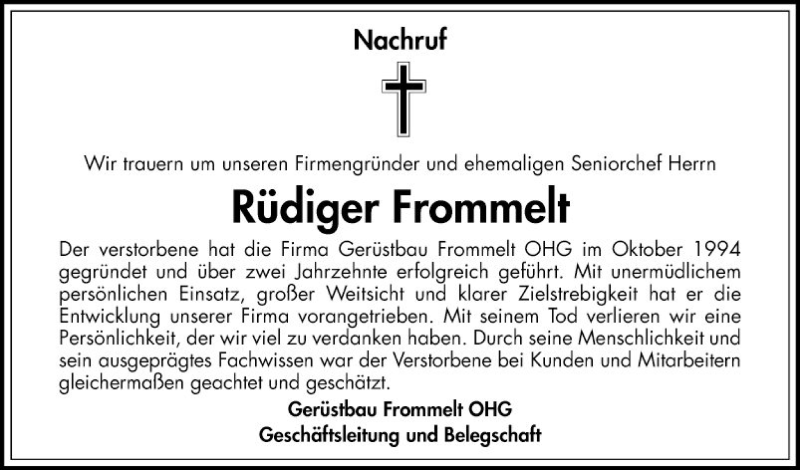  Traueranzeige für Rüdiger Frommelt vom 02.05.2020 aus Mannheimer Morgen