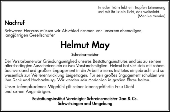 Traueranzeige von Helmut May von Schwetzinger Zeitung