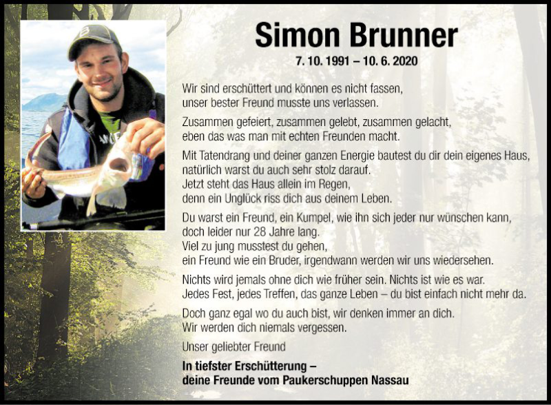  Traueranzeige für Simon Brunner vom 13.06.2020 aus Fränkische Nachrichten