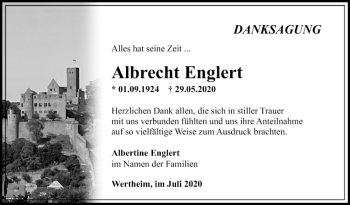 Traueranzeige von Albrecht Englert von Fränkische Nachrichten
