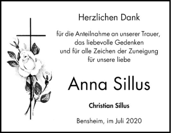 Traueranzeige von Anna Sillus von Bergsträßer Anzeiger