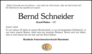 Traueranzeige von Bernd Schneider von Mannheimer Morgen