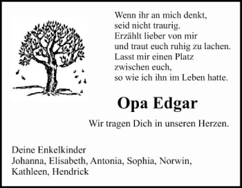 Traueranzeige von Edgar  von Fränkische Nachrichten