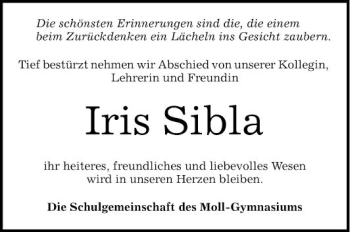 Traueranzeige von Iris Sibla von Mannheimer Morgen