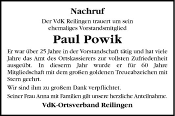 Traueranzeige von Paul Powik von Schwetzinger Zeitung