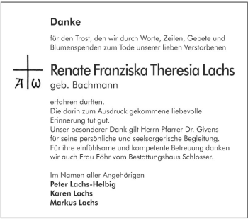 Traueranzeige von Renate Franziska Theresia Lachs von Südhessen Morgen