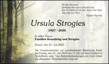 Traueranzeige von Ursula Strogies von Schwetzinger Zeitung