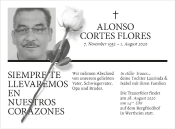 Traueranzeige von Alonso Cortes Flores von Fränkische Nachrichten