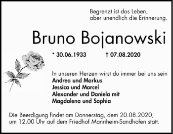 Traueranzeige von Bruno Bojanowski von Mannheimer Morgen