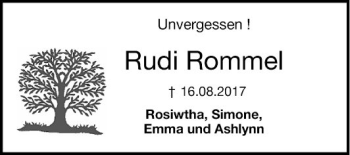 Traueranzeige von Rudi Rommel von Mannheimer Morgen