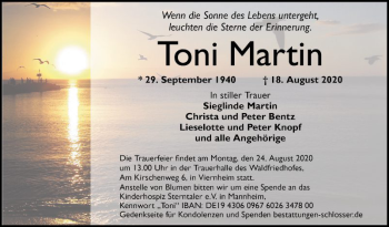 Traueranzeige von Toni Martin von Mannheimer Morgen