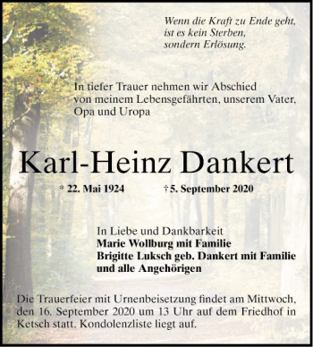 Traueranzeige von Karl-Heinz Dankert von Schwetzinger Zeitung
