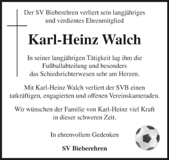 Traueranzeige von Karl-Heinz Walch von Fränkische Nachrichten