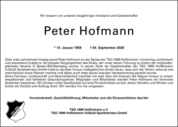 Traueranzeige von Peter Hofmann von Mannheimer Morgen