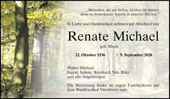 Traueranzeige von Renate Michael von Südhessen Morgen
