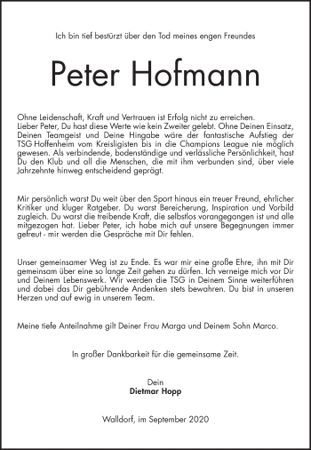 Traueranzeige von Peter Hofmann 