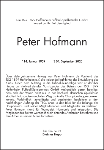 Traueranzeige von Peter Hofmann 