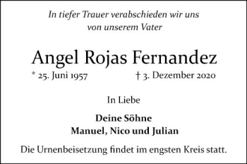 Traueranzeige von Angel Rojas Fernandez von Mannheimer Morgen