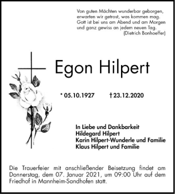 Traueranzeige von Egon Hilpert von Mannheimer Morgen