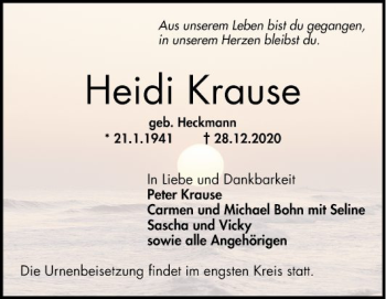 Traueranzeige von Heidi Krause von Mannheimer Morgen