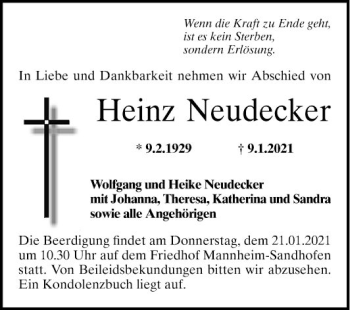 Traueranzeige von Heinz Neudecker von Mannheimer Morgen