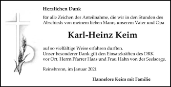 Traueranzeige von Karl-Heinz Keim von Fränkische Nachrichten