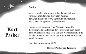 Traueranzeige von Kurt Pasker von Fränkische Nachrichten