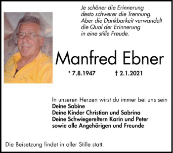 Traueranzeige von Manfred Ebner von Mannheimer Morgen