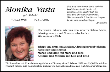 Traueranzeige von Monika Vasta von Mannheimer Morgen