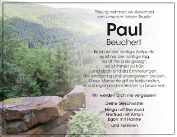 Traueranzeige von Paul Beuchert von Fränkische Nachrichten