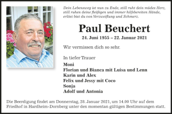 Traueranzeige von Paul Beuchert von Fränkische Nachrichten