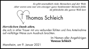 Traueranzeige von Thomas Schleich von Schwetzinger Zeitung