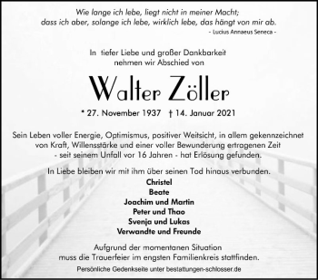 Traueranzeige von Walter Zöller von Südhessen Morgen