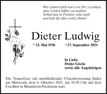 Traueranzeige von Dieter Ludwig von Mannheimer Morgen