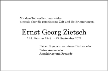 Traueranzeige von Ernst Georg Zietsch von Mannheimer Morgen