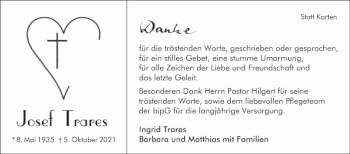 Traueranzeige von Josef Trares von Mannheimer Morgen