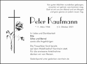 Traueranzeige von Peter Kaufmann von Südhessen Morgen