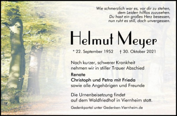 Traueranzeige von Helmut Meyer von Südhessen Morgen
