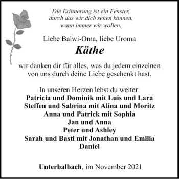 Traueranzeige von Käthe  von Fränkische Nachrichten