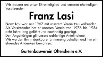 Traueranzeige von Franz Lasi von Schwetzinger Zeitung