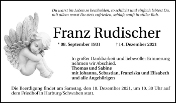 Traueranzeige von Franz Rudischer von Mannheimer Morgen